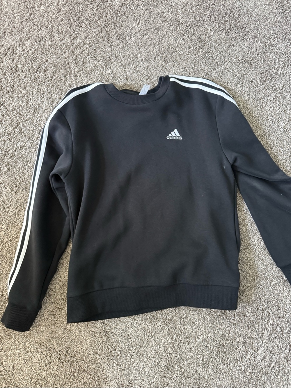 adidas Black Crewneck Sweatshirt with White Shoulder Stripes and Logo